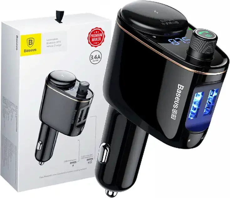 Transmetues Bluetooth për veturë Baseus S-06, MP3, 2x USB, i zi