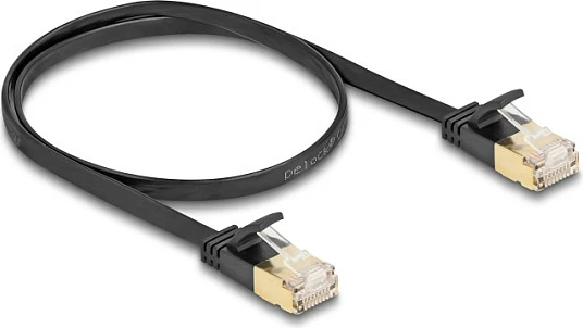 Kabllo rrjeti DeLOCK RJ45 Cat7, 0.5 m, e sheshtë, U/FTP, e zezë