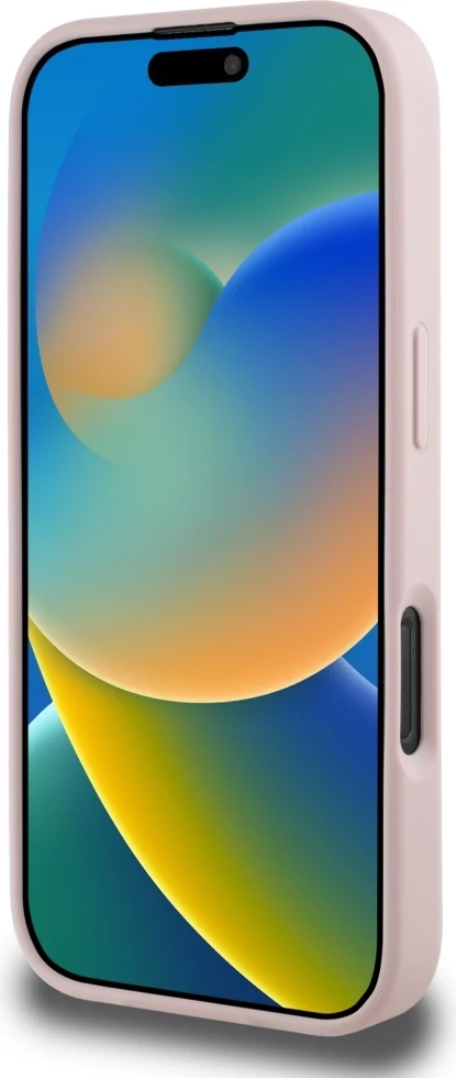 Mbështjellës Guess Grained Hot Stamp Peony Triangle Logo MagSafe për iPhone 16 Pro, Rozë