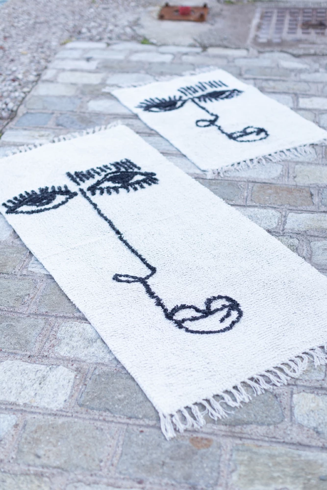 Qilim 'Face', pambuk, bezhë e zi, 60x90cm