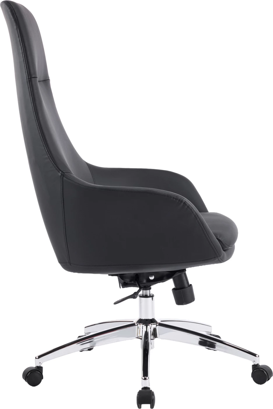 Karrige zyre BEKKER, lëkurë PU e zezë, bazë kromi, 67x67x126cm