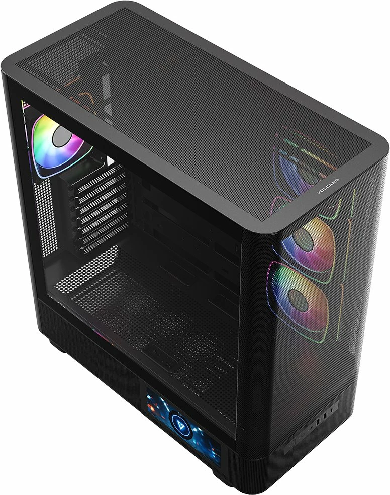 Kasë Modecom Volcano AQ400 ARGB (MC-A-AQ400-4FA-B) Midi Tower ATX/mATX/ITX, ekran LCD, 4x120mm ARGB, USB-C, e zezë