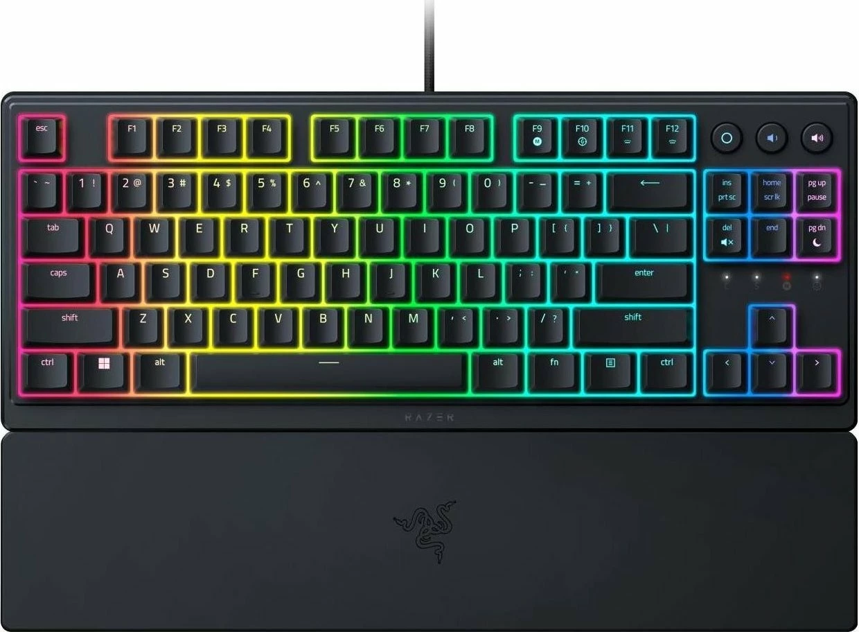 Tastierë gaming Razer Ornata V3 TKL RZ03-04880100-R3M1, mecha-membrane, RGB, USB me kabllo, layout US, me mbështetëse dore magnetike, e zezë