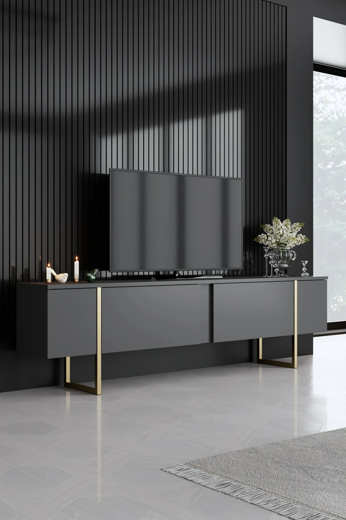 Set mobiljesh për dhomë dite, Luxe, antracit, ari