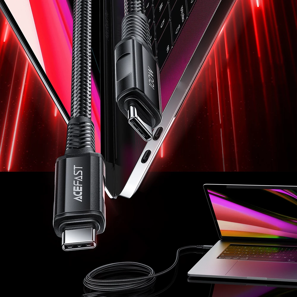Kabllo USB-C në USB-C, Acefast C4-03, 2 m, 100W 5A, 480 Mb/s, PD QC, e zezë