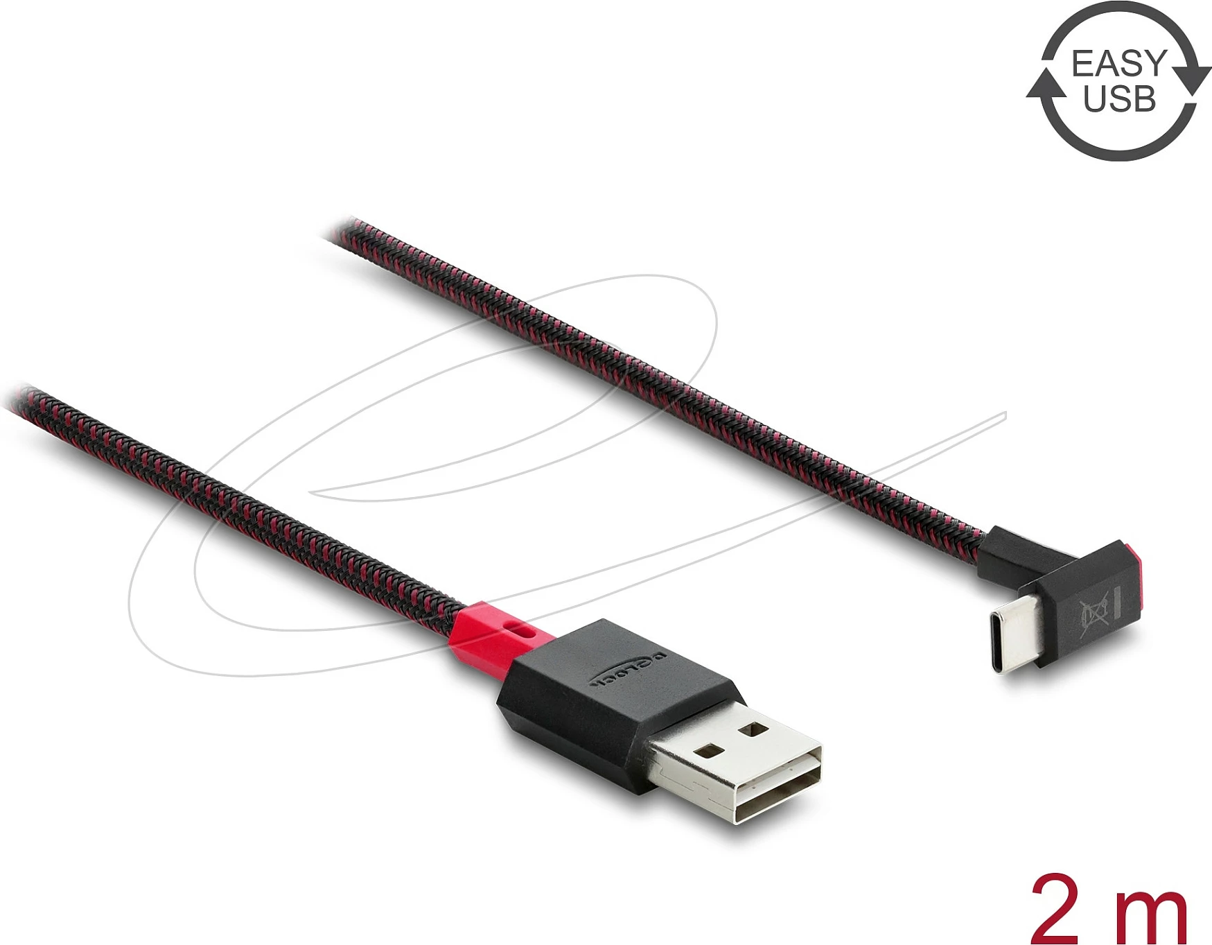 Kabllo DeLOCK EASY-USB 2.0 USB-A në USB-C, 2 m, e kënduar, zezë/kuqe