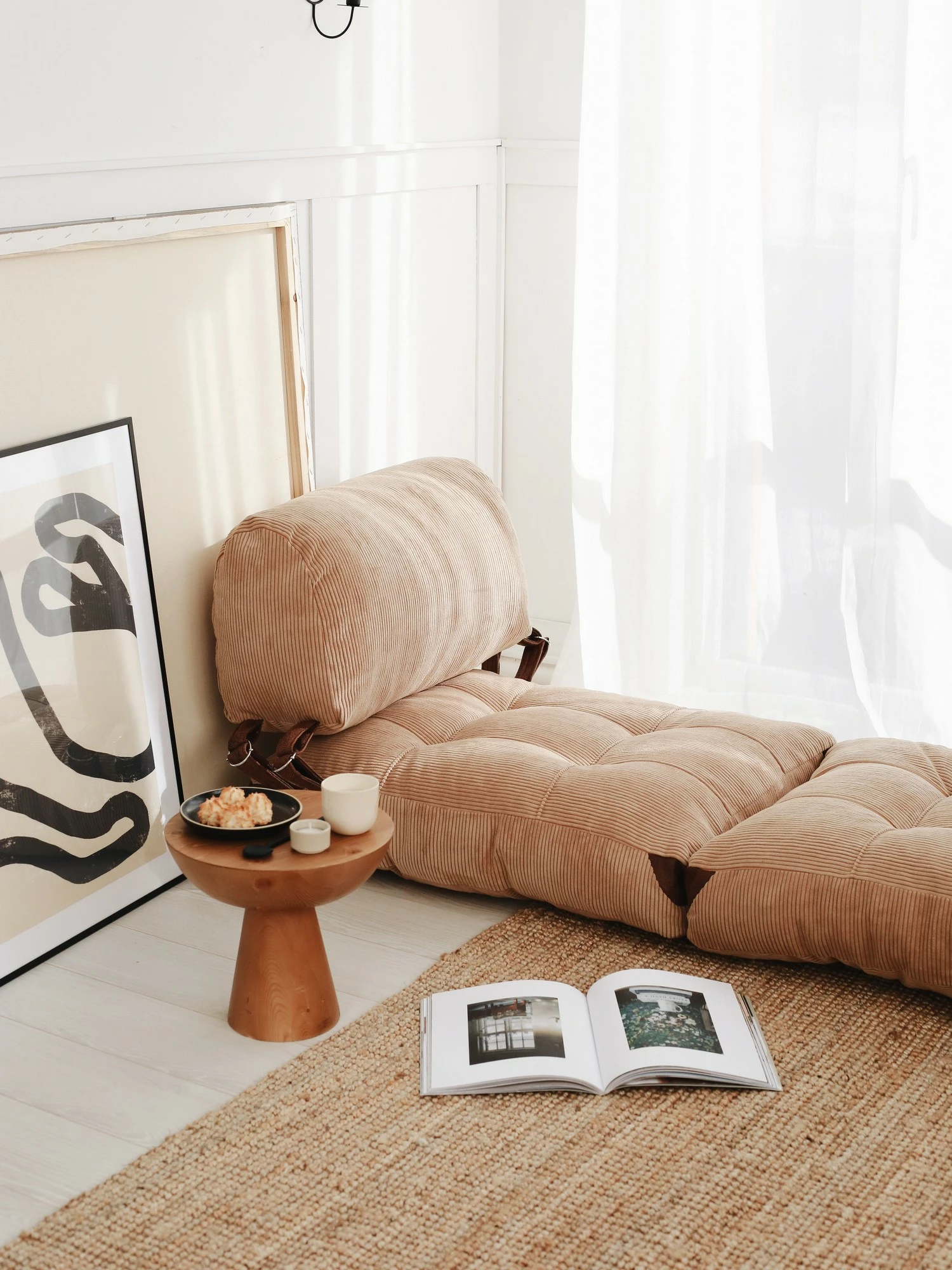 Krevati-karrige një vendësh, kadife Fold, ngjyrë deve, Atelier del Sofa