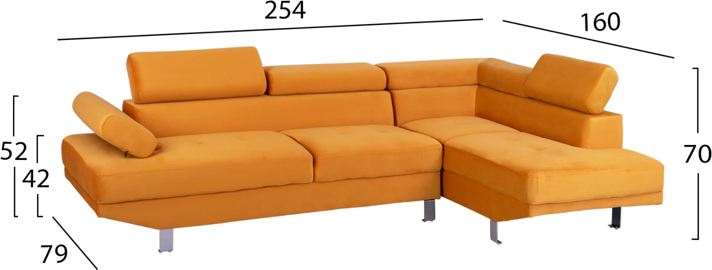 Divan qoshe FAITH, kadife ari, FH3156.01, 254x79-160x70-84 cm