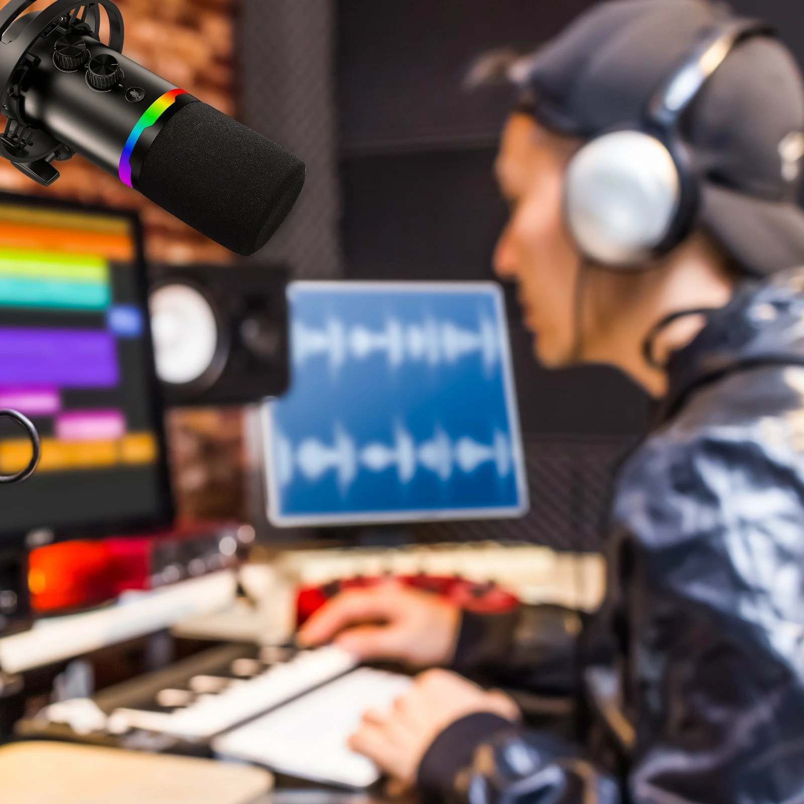 Mikrofon Redragon Solara GM307 dinamik USB/XLR me krah, RGB, i zi