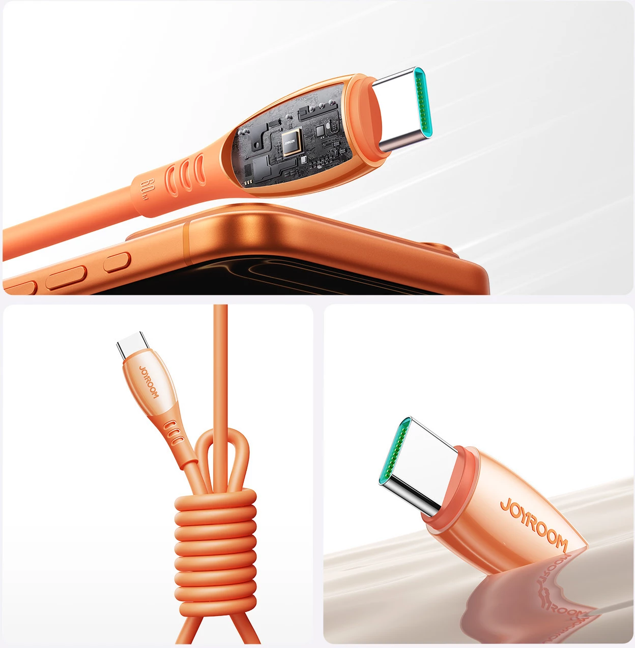 Kabllo USB-C në USB-C Joyroom S-A59 Vibrant Series 1.2m 60W USB 2.0 480Mbps, portokalli