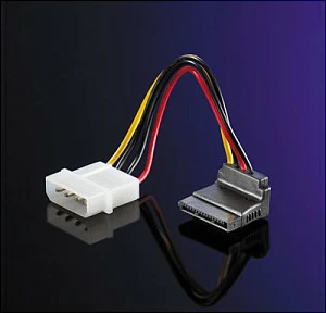 Kabllo adapteri rryme ROLINE Molex 4-pin në SATA 15-pin, 0.1 m, 90°, e zezë/kuqe/bardhë/verdhe