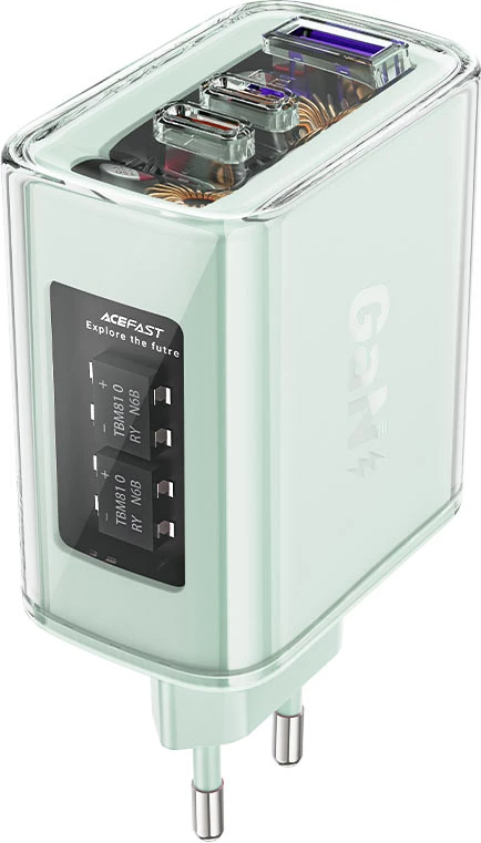 Karikues muri Acefast A45, 65W, 3 porta (1xUSB, 2xUSB-C), GaN, i gjelbër