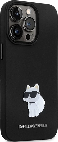 Mbështjellës Karl Lagerfeld KLHCP14LSMHCNPK për iPhone 14 Pro, silikon, Choupette, i zi
