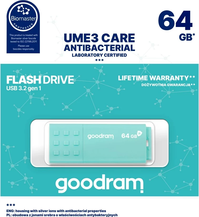 USB flash drive Goodram UME3, 64 GB, USB 3.2, Turkeze