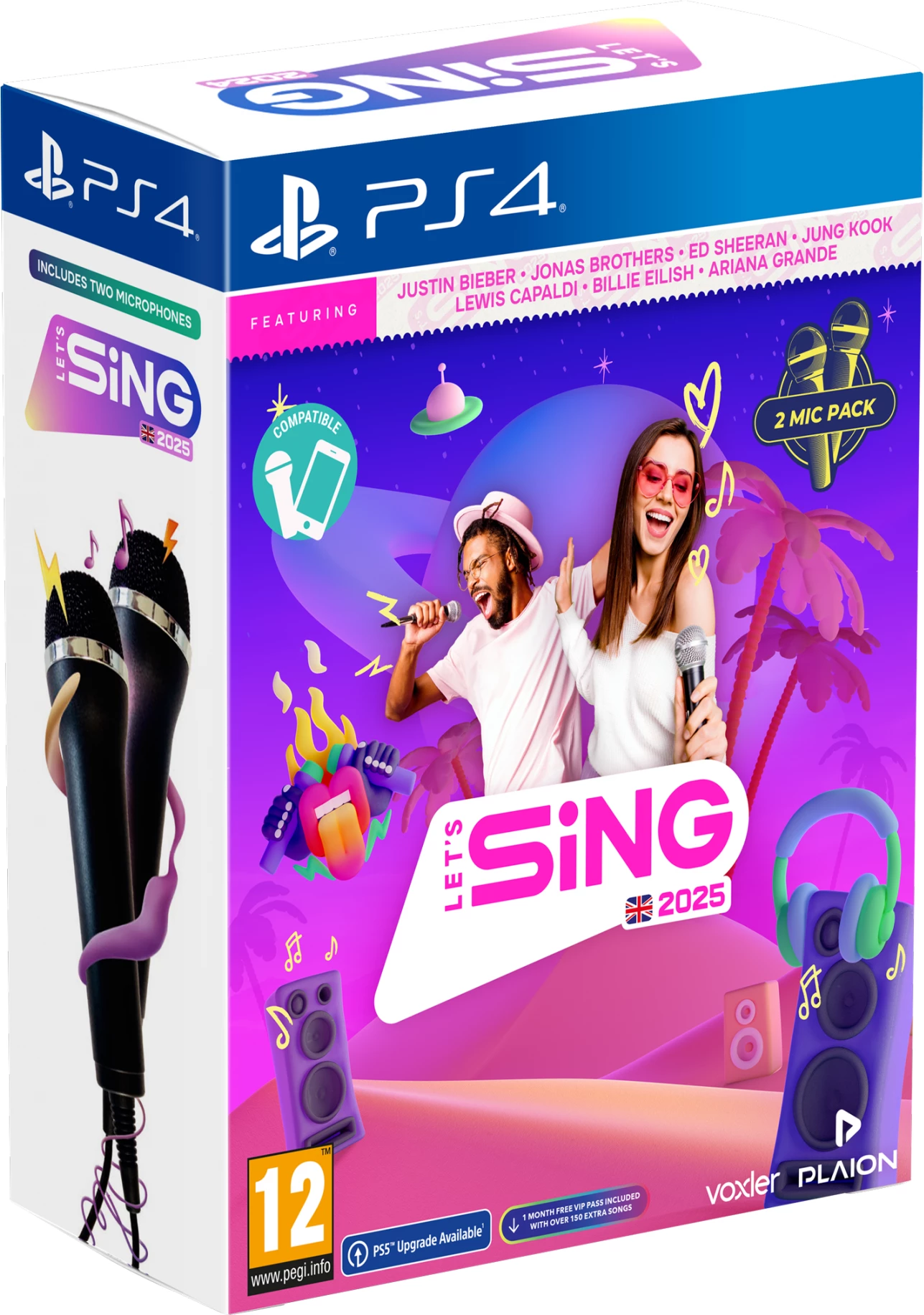 Lojë karaoke Plaion Let’s Sing 2025 për PS4, paketë me 2 mikrofonë