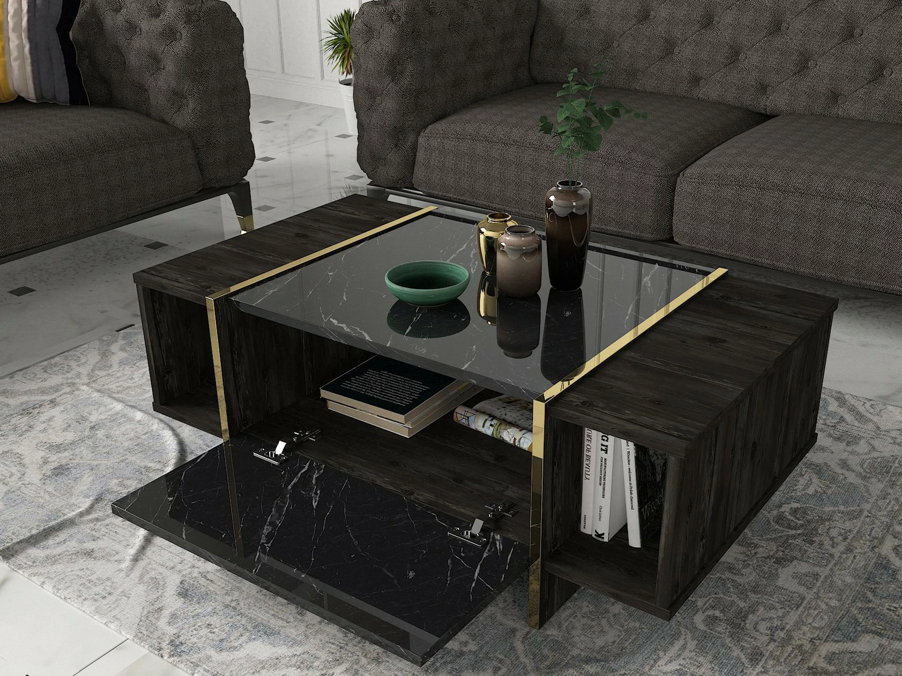 Tavolinë kafeje, ngjyrë e zezë dhe ari, Skye Decor, Veyron