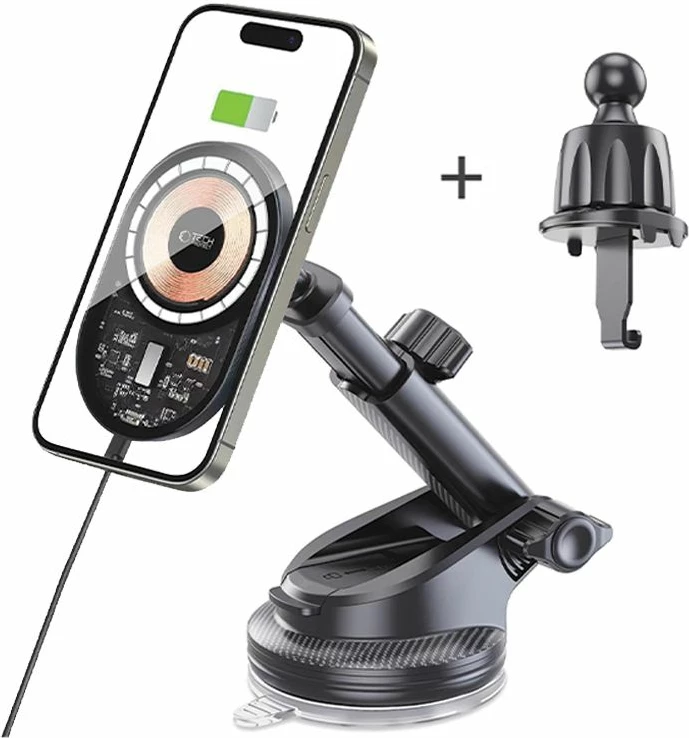 Mbajtës dhe karikues magnetik për veturë Tech-Protect MM15W-V6, MagSafe, 15W, i zi