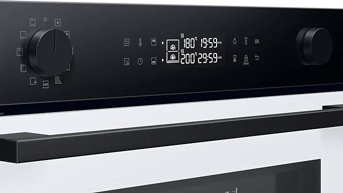 Furrë elektrike Samsung NV7B44403AW/U3 Dual Cook, BESPOKE, katalitike, avull natyral, Wi‑Fi, A+, 76 L, e bardhë