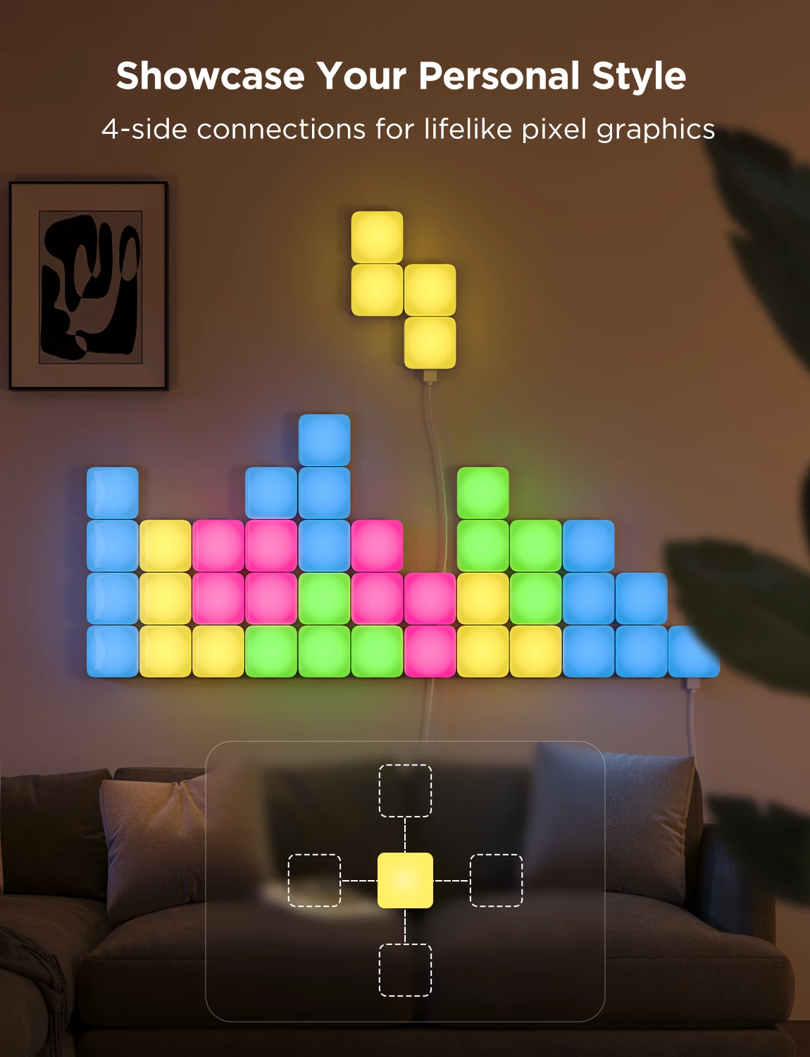 Panel dritash LED smart Govee Mini Panel Lights, RGBIC, Wi‑Fi, Matter, 10 copë