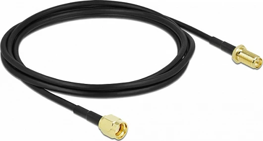 Kabllo antene DeLOCK RP-SMA mashkull në RP-SMA femër, LMR100, 2 m, e zezë