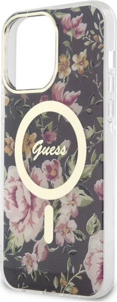 Mbështjellës Guess GUHMP14XHCFWSK për iPhone 14 Pro Max 6.7", MagSafe, lule, zi