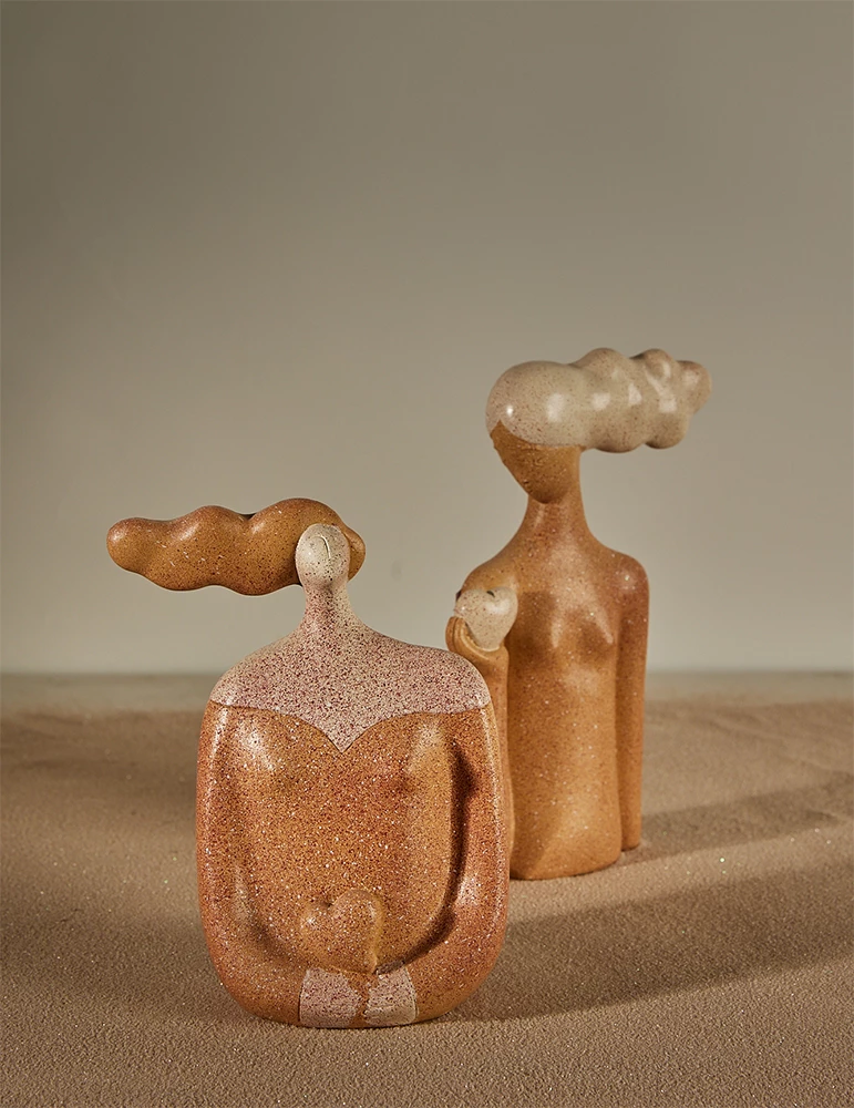 Figurë dekorative CHEVEU PINK 2, polirezine, terrakotë-gri, 16x7x29cm