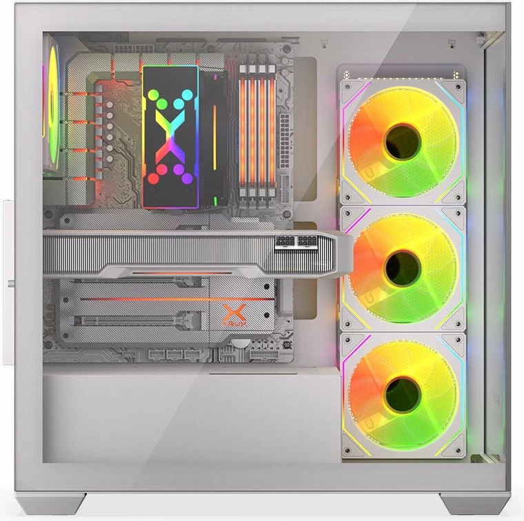 Kasë Krux Exo RGB KRXD009 Midi Tower, ATX/mATX/Mini-ITX, x4 120mm ARGB fan, x2 USB 3.0 + USB-C, e bardhë