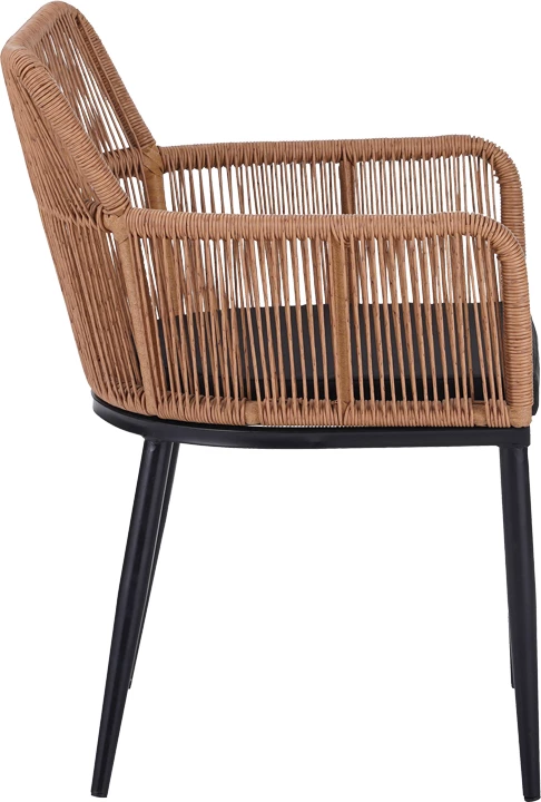 Karrige Naoki Pakoworld pe rattan -metal, përfundim natyral, këmbë/jastëk të zi, 59x62.5x78cm