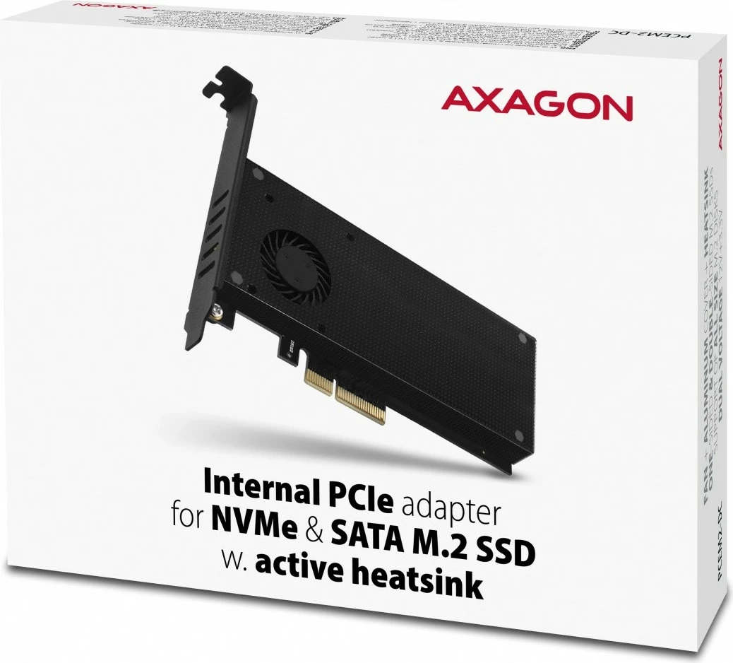Adapter PCIe AXAGON PCEM2-DC, 1x M.2 NVMe M-key + 1x SATA B-key, me ftohës, i zi