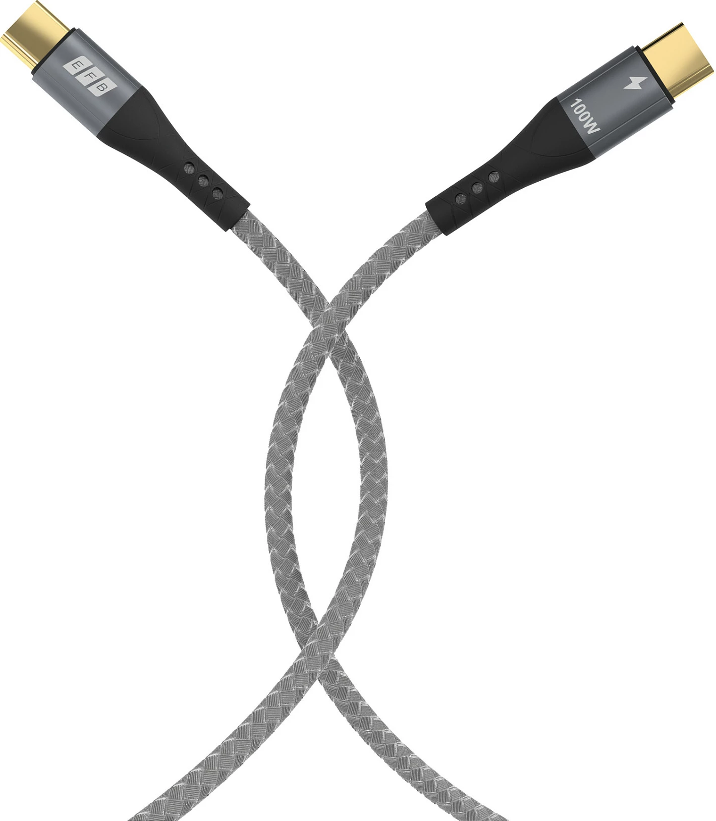 Kabllo USB-C EFB Elektronik USB-CC-00003, USB-C në USB-C, 2m, 100W USB PD, e thurur, e zezë/hiri