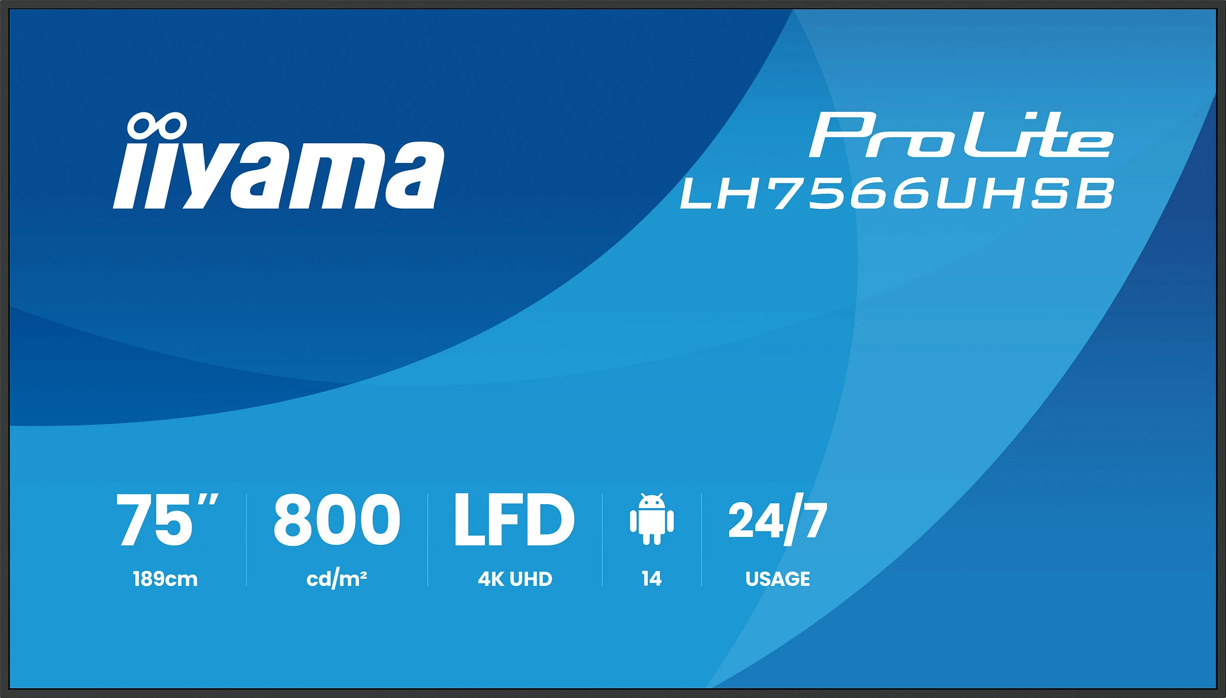 Ekran digital signage iiyama ProLite LH7566UHSB-B1AG, 75", 4K UHD, Wi‑Fi, 800cd/m², 24/7, i zi