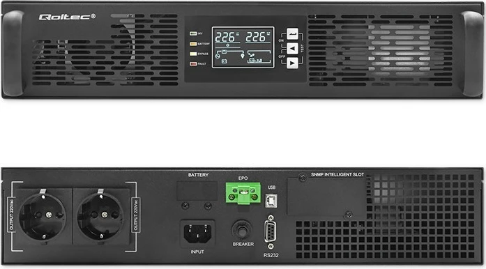 UPS Qoltec 1kVA 1000W, rack, LCD, online, e zezë