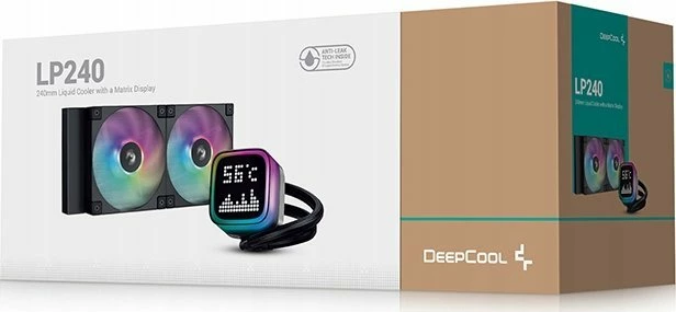 Ftohës me ujë AIO Deepcool LP240 (R-LP240-BKMSNC-G-1), radiator 240 mm, ARGB, ekran dot-matrix, i zi, set me 2 ventilatorë 120 mm