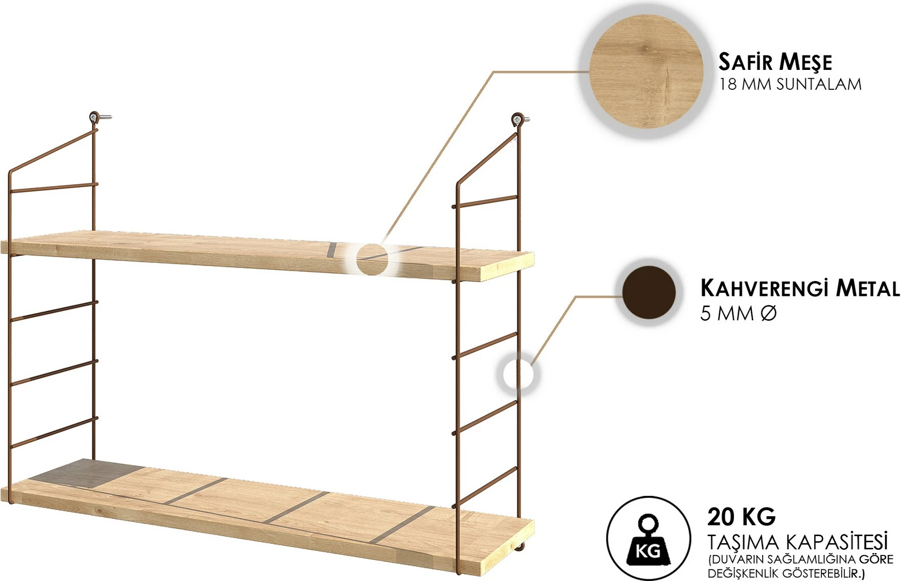 Raft muri Hanah Home Armoni 2'li, ngjyrë lisi