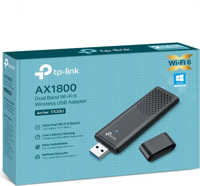 Adapter rrjeti USB Wi‑Fi 6 TP-LINK Archer TX20U AX1800 USB 3.0, i zi