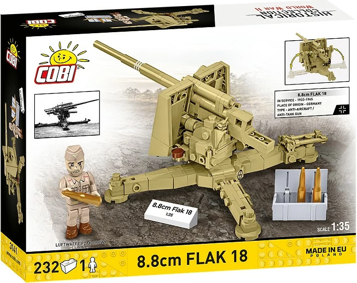 Set lodrash ndërtimi, Cobi, 8.8 cm Flak 18 (COBI-3141), 232 pjesë, shkallë 1:35, me figurë, ngjyrë shkretëtire