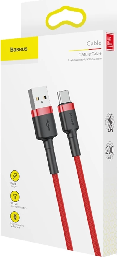 Kabllo Baseus Cafule CATKLF-C09, USB në USB-C, 2m, e kuqe