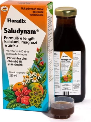 Shurup bimor me kalcium, magnez, zink & vitaminë D Salus FLORADIX Saludynam, 150 ml