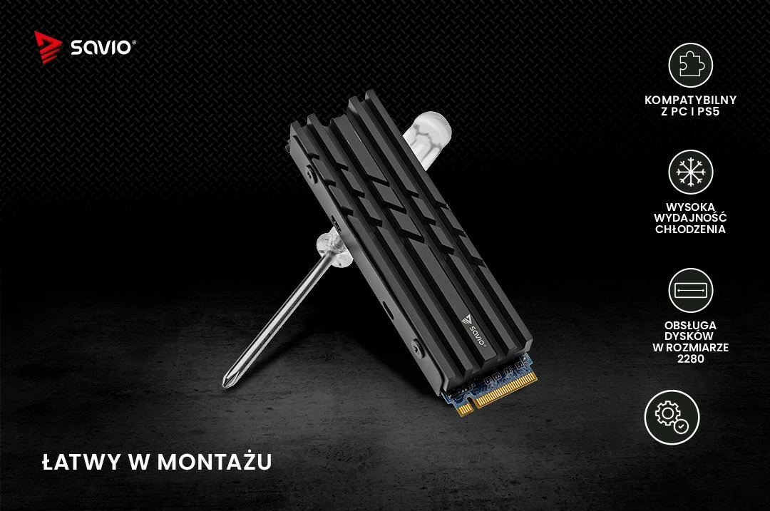 Ftohës për M.2 NVMe Savio AK-60, për PC dhe PS5, i zi