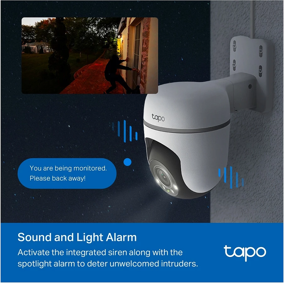 Kamerë sigurie IP TP-Link Tapo TC41 V2, Wi-Fi, Pan/Tilt 360°, 2K, IP65, Alexa/Google, bardhë/zezë
