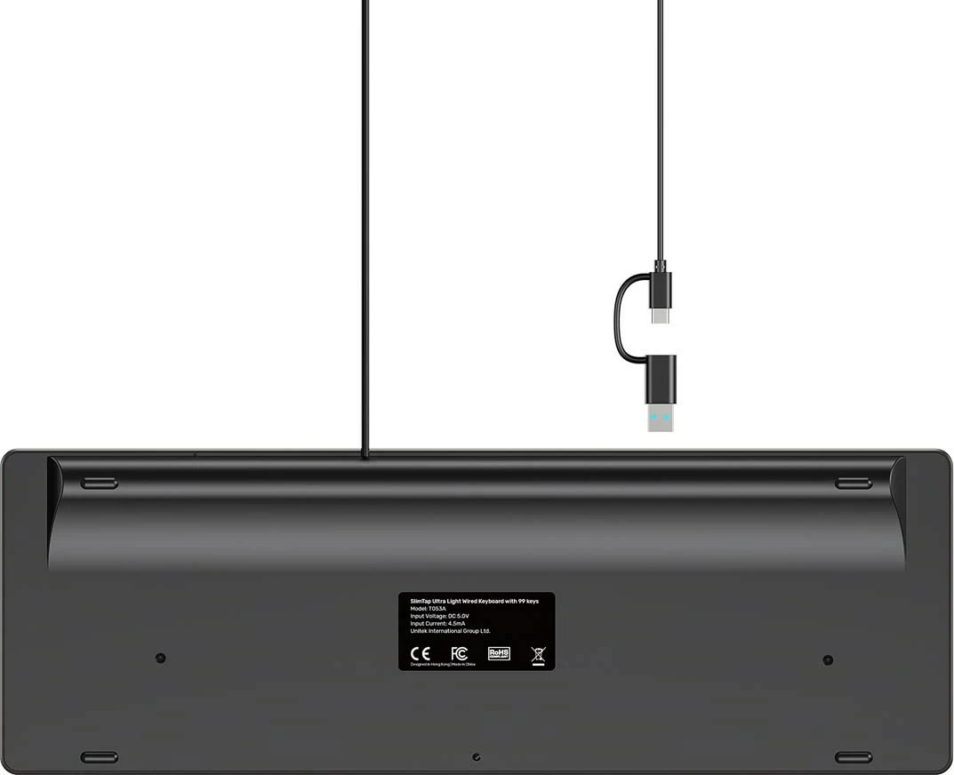 Klaviaturë Unitek SlimTap, me kabllo USB-C/USB-A, 96% (99 taste), gri