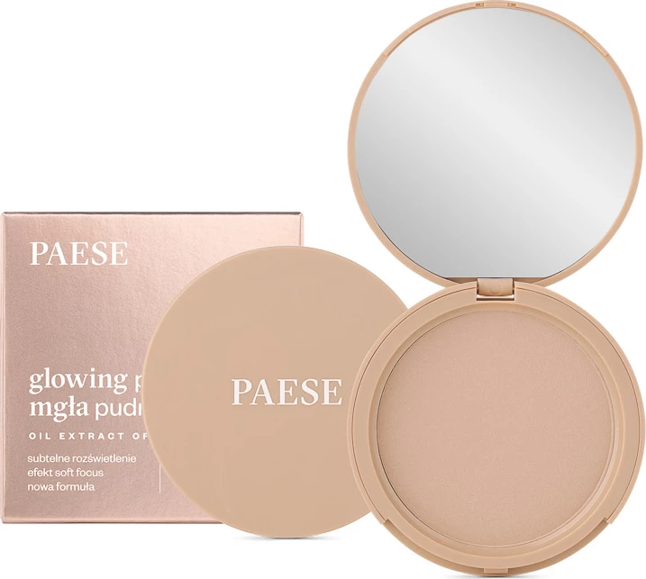 Pudër kompakte ndriçuese për femra Paese Glowing Powder Powder Mist 12 Natural Beige 10g