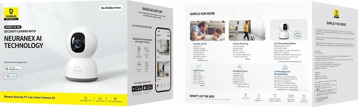 Kamerë sigurie e brendshme Baseus Security P1 Lite 2K, Wi‑Fi 2.4GHz, 3MP, Pan/Tilt 360°/90°, MicroSD deri 256GB, e bardhë