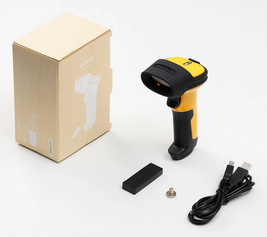 Skaner barkodi Inateck P6-AI, 1D lazer, Bluetooth/2.4G/USB, bateri 2600mAh, zi/verdhe