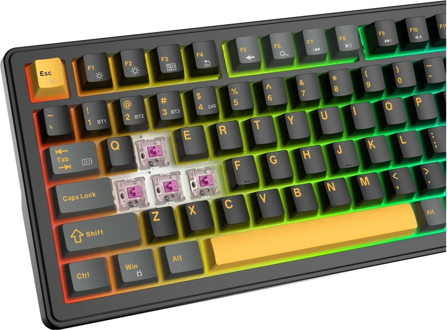 Tastierë gaming White Shark Excalibur, mekanike 98%, RGB, Hot-Swap KTT Wine Red, wireless/USB-C, black-grey