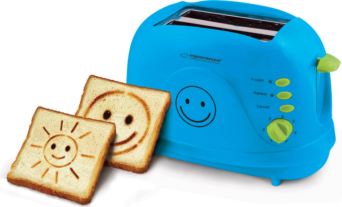 Toster, Esperanza, Smiley EKT003B, 2 slote, 7 nivele pjekjeje, 750W, blu