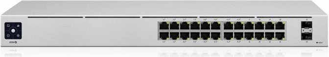 Switch Ubiquiti UniFi USW-24-POE, 24-port Gigabit, 16x PoE+ 802.3at, 2x 1G SFP, LCD, fanless, 120W, argjendtë