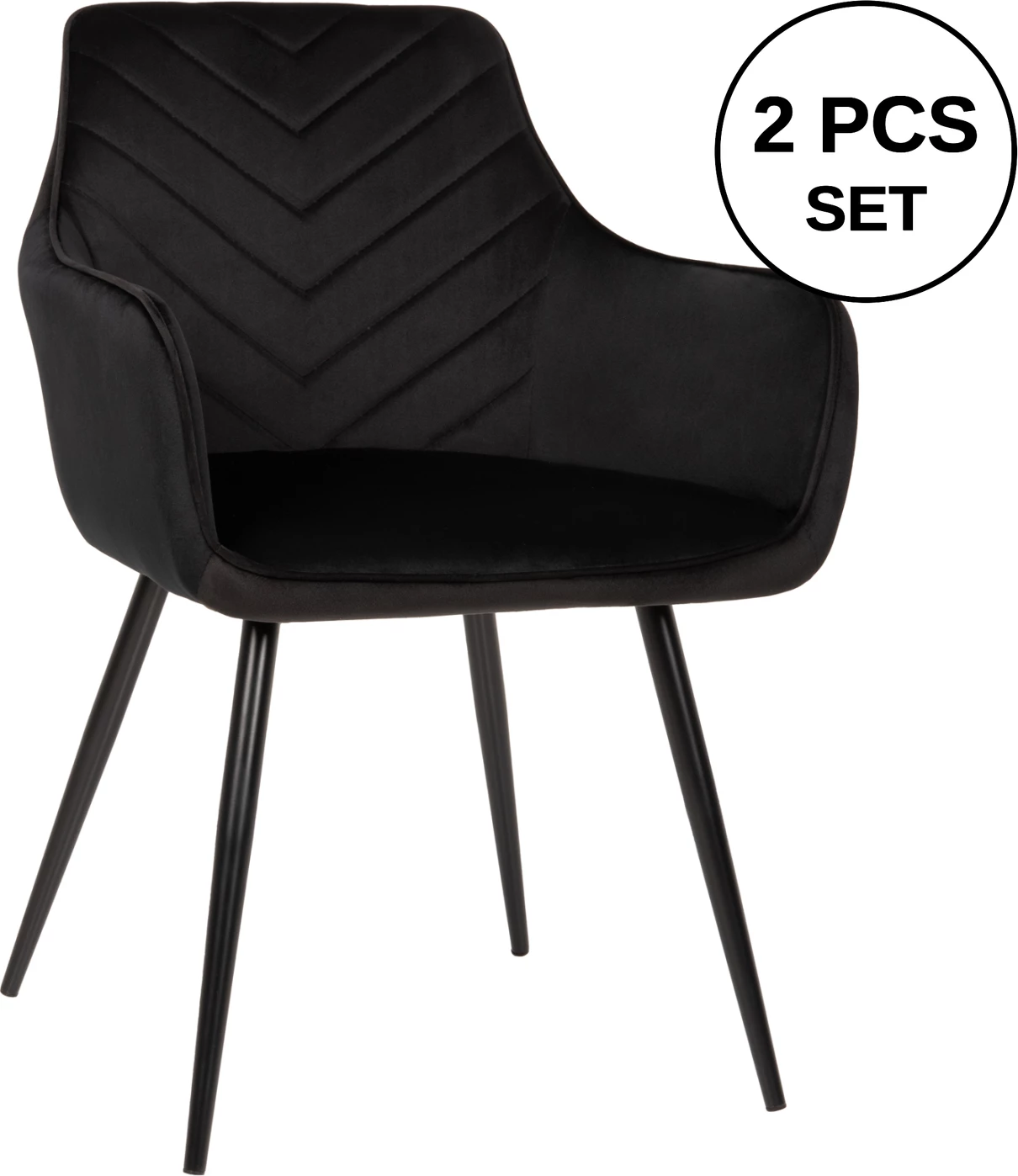 Karrige Latrell, kadife e zezë, këmbë metali të zeza, 55x57x84H cm., set prej 2 copë