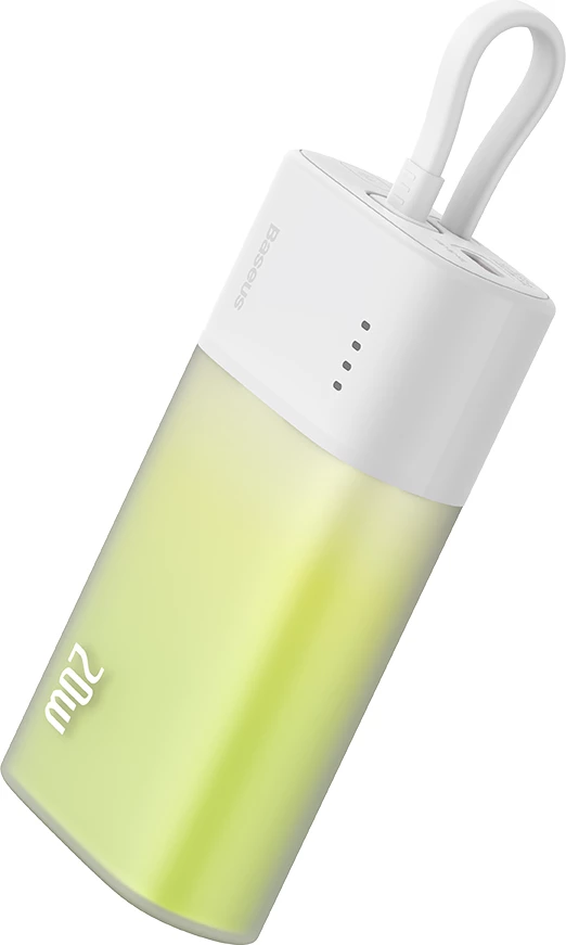 Powerbank Baseus Popsicle 5200mAh, 20W, me kabllo Lightning të integruar + kabllo USB-C në USB-C 60W, Bardhë-Gjelbër
