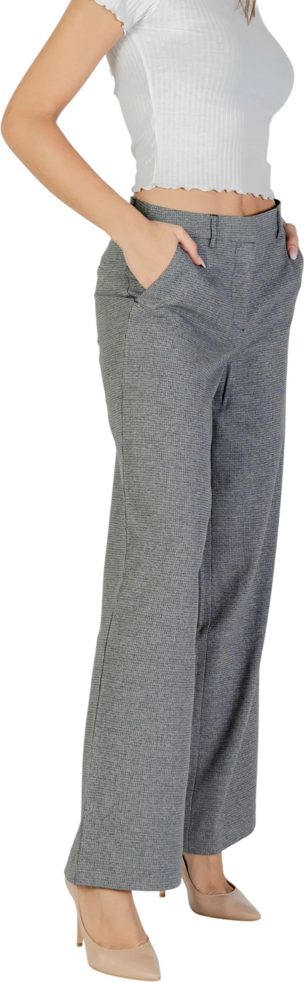 Pantallona për femra Only ONLDELL LIFE MW WIDE PANT CC TLR 15351146, të hirtë [Madhësia: W42 L32]